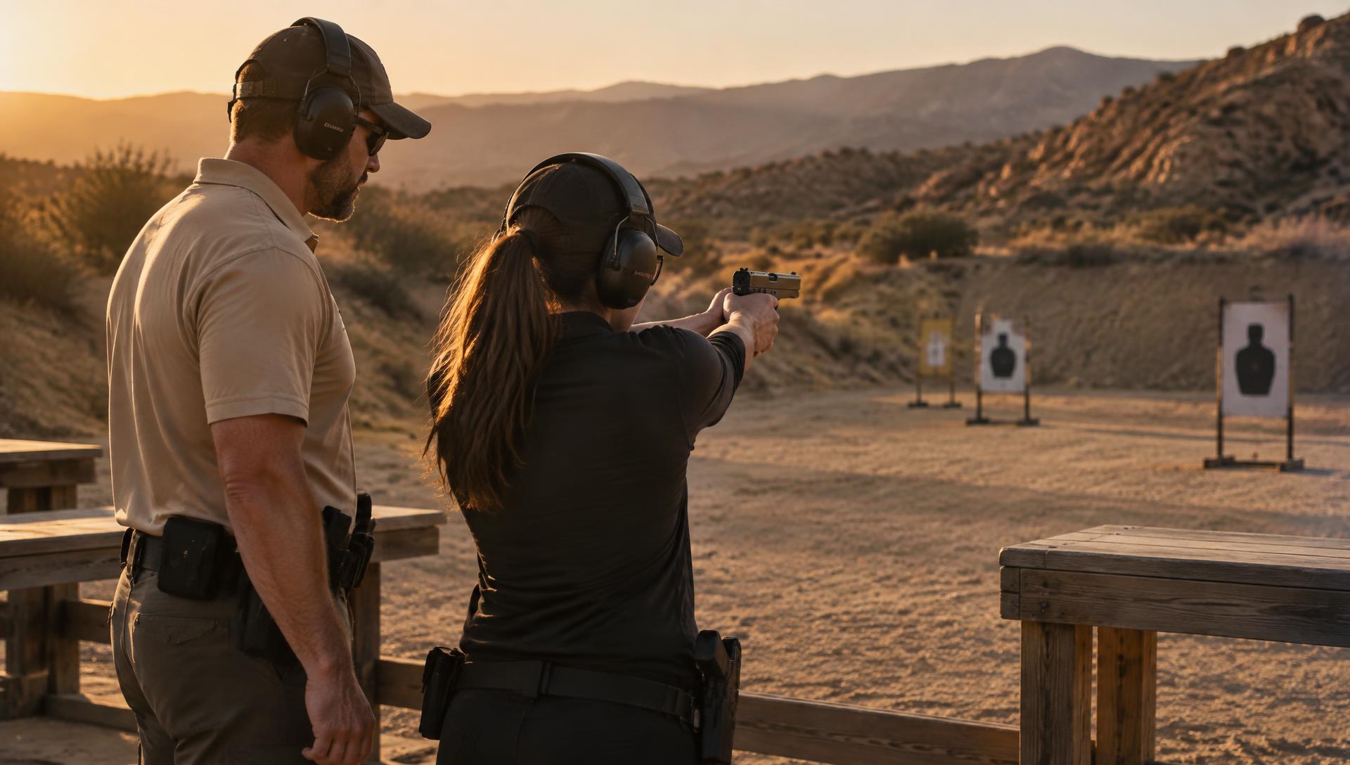 Instructor coaching a student at an outdoor range in San Diego County